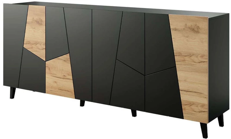 Μπουφές Etna 162588359 201x42x83cm Black-Natural Πλαστικό,Μοριοσανίδα