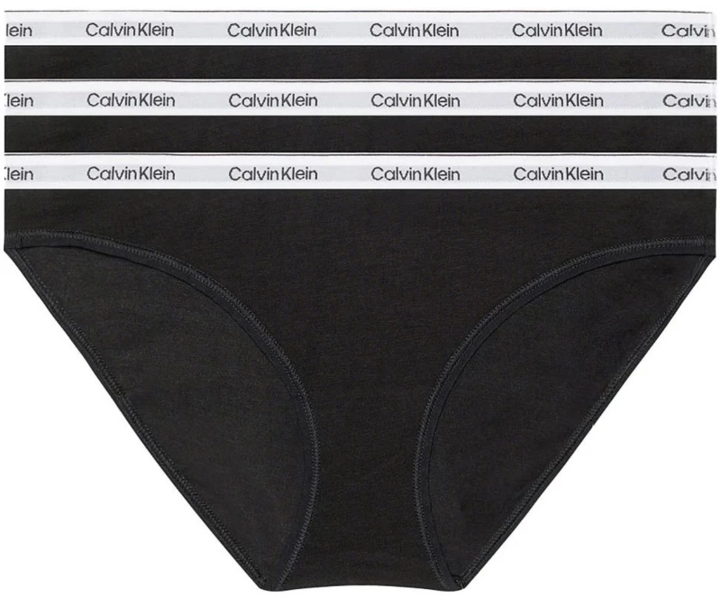 Γυναικεία Μπικίνι Σλιπ Calvin Klein - Μαύρα - λευκό λάστιχο - 3 pack - Cotton