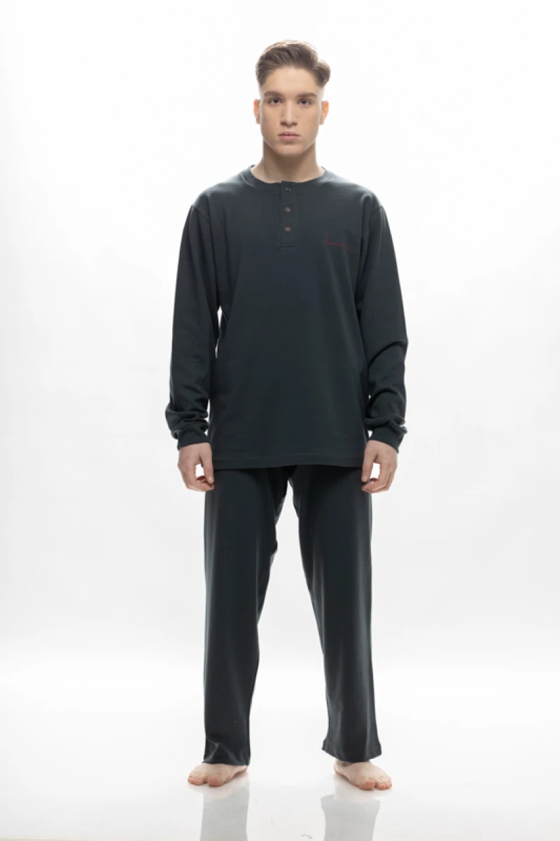 Ανδρική πυτζάμα Galaxy - Σκούρη γκρι με πατιλέτα - Regular Fit - Cotton