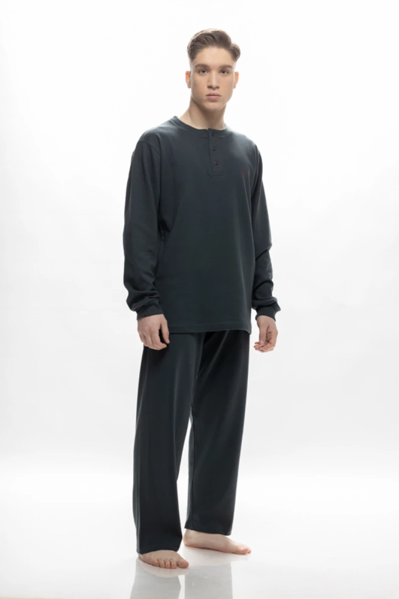 Ανδρική πυτζάμα Galaxy - Σκούρη γκρι με πατιλέτα - Regular Fit - Cotton