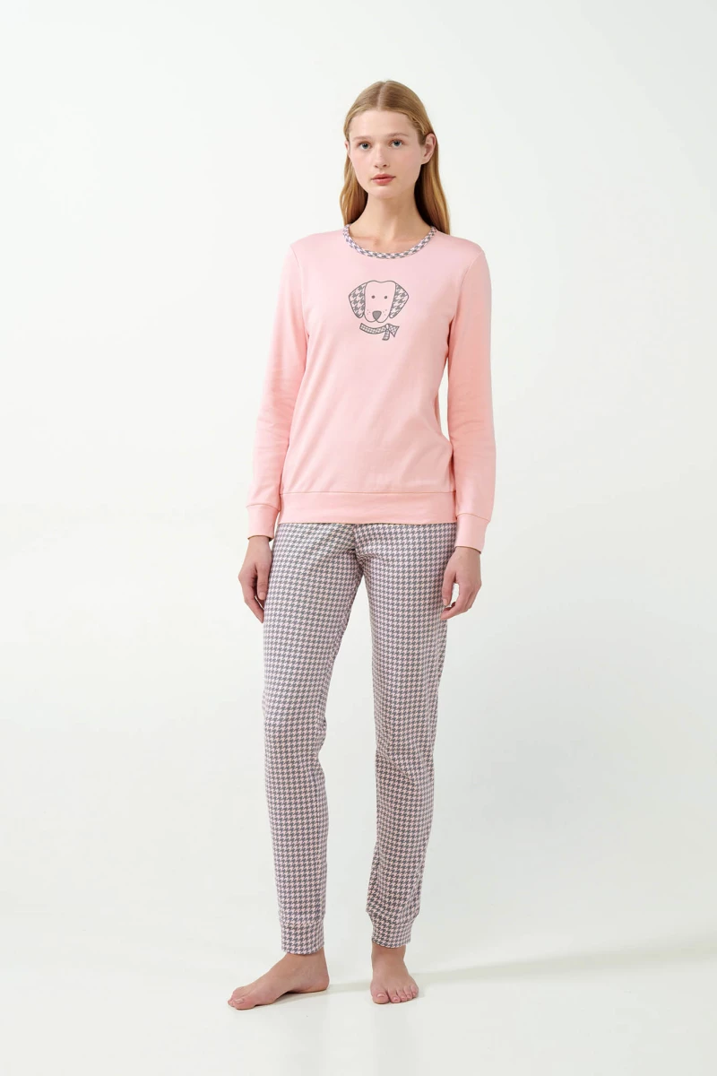 Vamp - Houndstooth σκυλάκι πιτζάμες - PINK PEACH