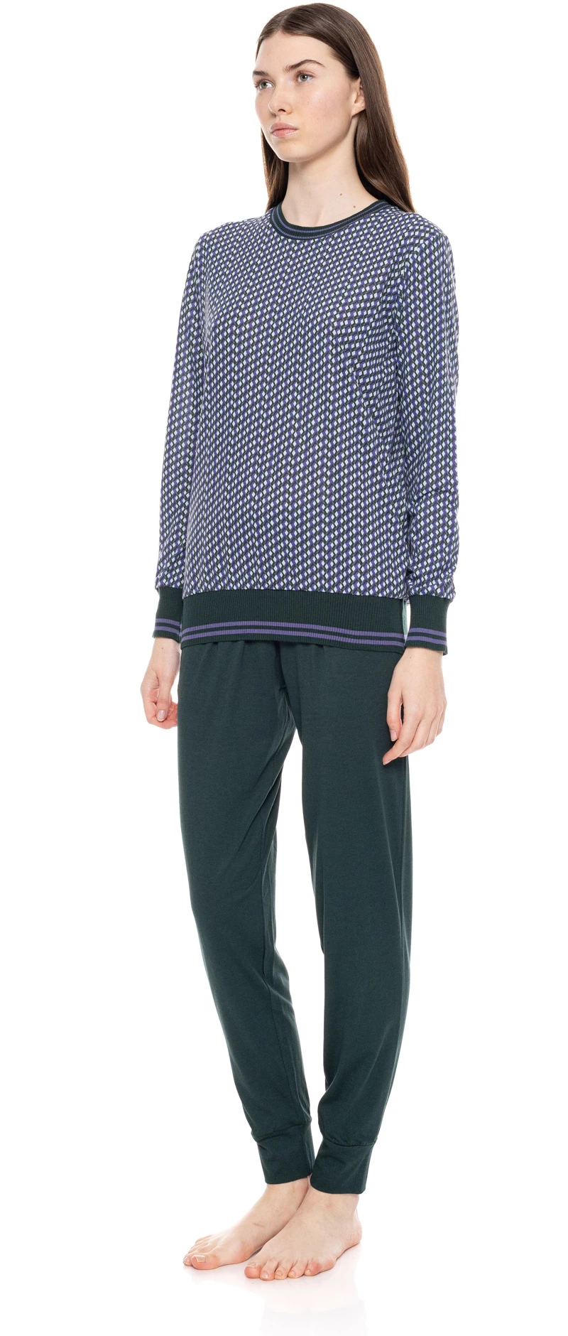 Γυναικεία Πυτζάμα Pink Label - Εμπριμέ μπλούζα - Navy παντελόνι - Cotton - Regular Fit