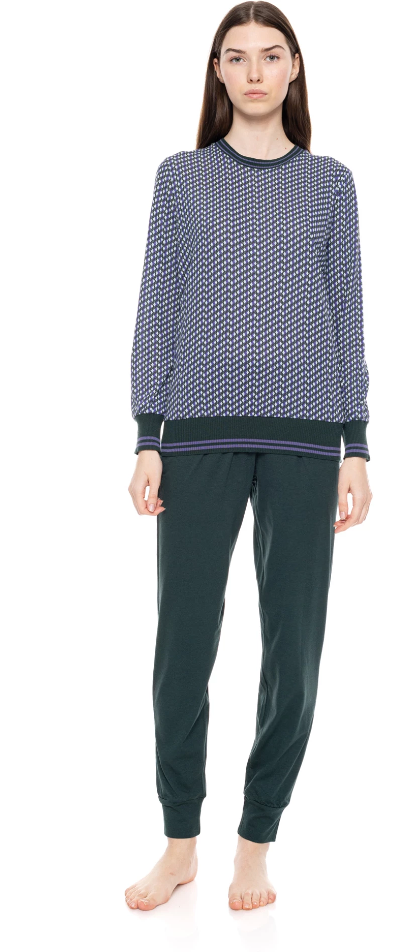 Γυναικεία Πυτζάμα Pink Label - Εμπριμέ μπλούζα - Navy παντελόνι - Cotton - Regular Fit