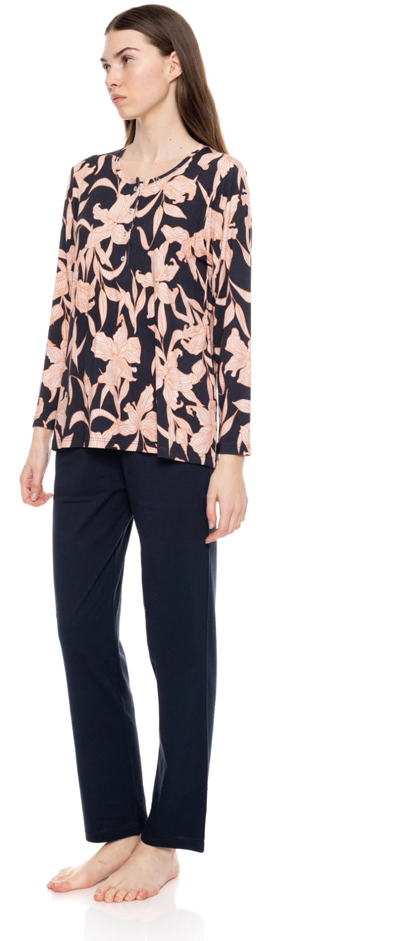 Γυναικεία Πυτζάμα Pink Label - Εμπριμέ μπλούζα - Navy παντελόνι - Cotton - Regular Fit