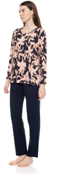 Γυναικεία Πυτζάμα Pink Label - Εμπριμέ μπλούζα - Navy παντελόνι - Cotton - Regular Fit