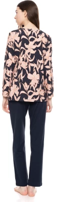 Γυναικεία Πυτζάμα Pink Label - Εμπριμέ μπλούζα - Navy παντελόνι - Cotton - Regular Fit