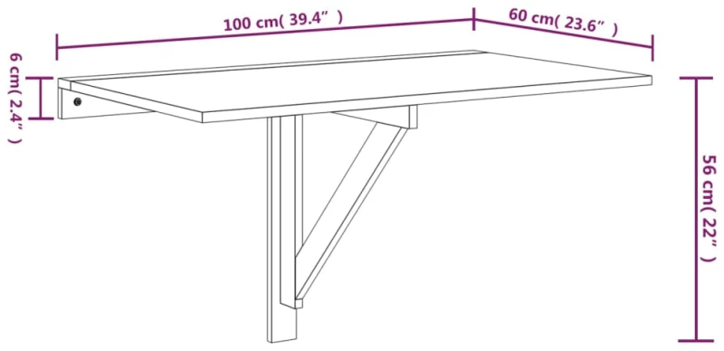 vidaXL Τραπέζι Τοίχου Πτυσσόμενο Μαύρο 100 x 60 x 56 εκ. Επεξεργ. Ξύλο