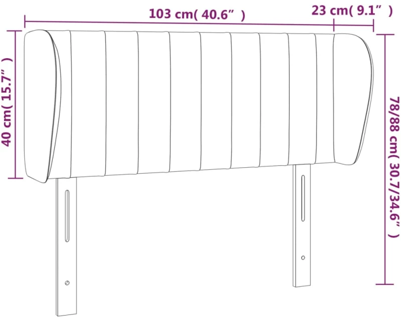 vidaXL Κεφαλάρι με Πτερύγια Μαύρο 103x23x78/88 εκ. Βελούδινο