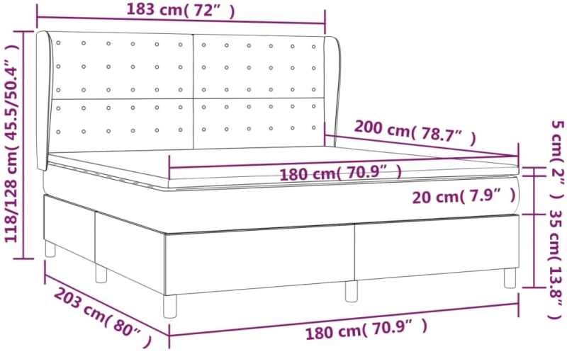 vidaXL Κρεβάτι Boxspring με Στρώμα Taupe 180x200 εκ. Υφασμάτινο