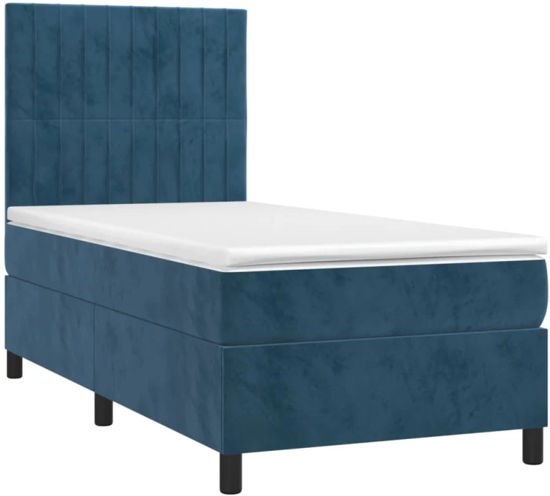 vidaXL Κρεβάτι Boxspring με Στρώμα & LED Σκ. Μπλε 90x190 εκ. Βελούδινο