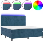 vidaXL Κρεβάτι Boxspring με Στρώμα & LED Σκ. Μπλε 160x200εκ. Βελούδινο
