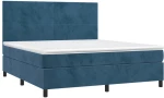 vidaXL Κρεβάτι Boxspring με Στρώμα & LED Σκ. Μπλε 160x200εκ. Βελούδινο