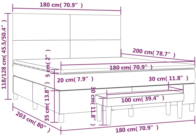 vidaXL Κρεβάτι Boxspring με Στρώμα Taupe 180x200 εκ. Υφασμάτινο