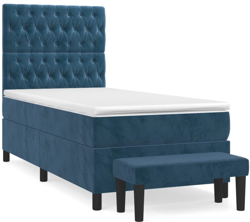 vidaXL Κρεβάτι Boxspring με Στρώμα Σκούρο Μπλε 90x190 εκ. Βελούδινο