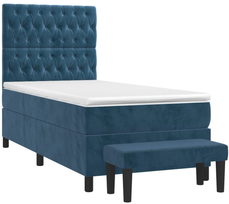 vidaXL Κρεβάτι Boxspring με Στρώμα Σκούρο Μπλε 90x190 εκ. Βελούδινο