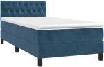 vidaXL Κρεβάτι Boxspring με Στρώμα & LED Σκ. Μπλε 90x190 εκ. Βελούδινο