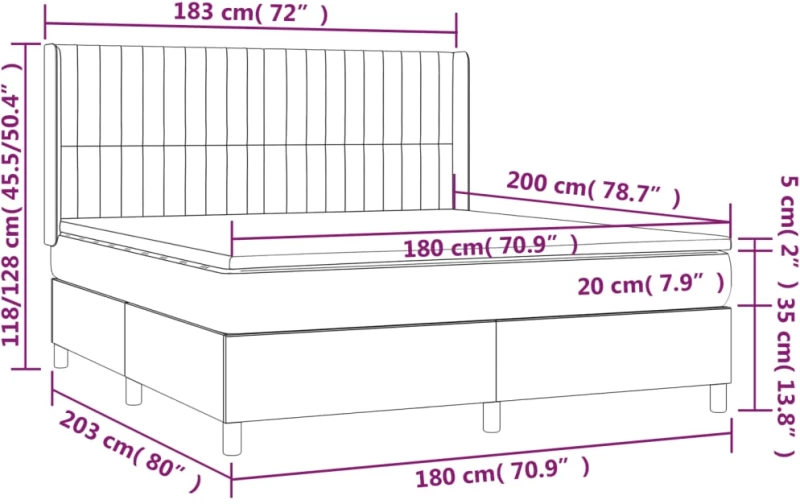 vidaXL Κρεβάτι Boxspring με Στρώμα & LED Taupe 180x200 εκ. Υφασμάτινο