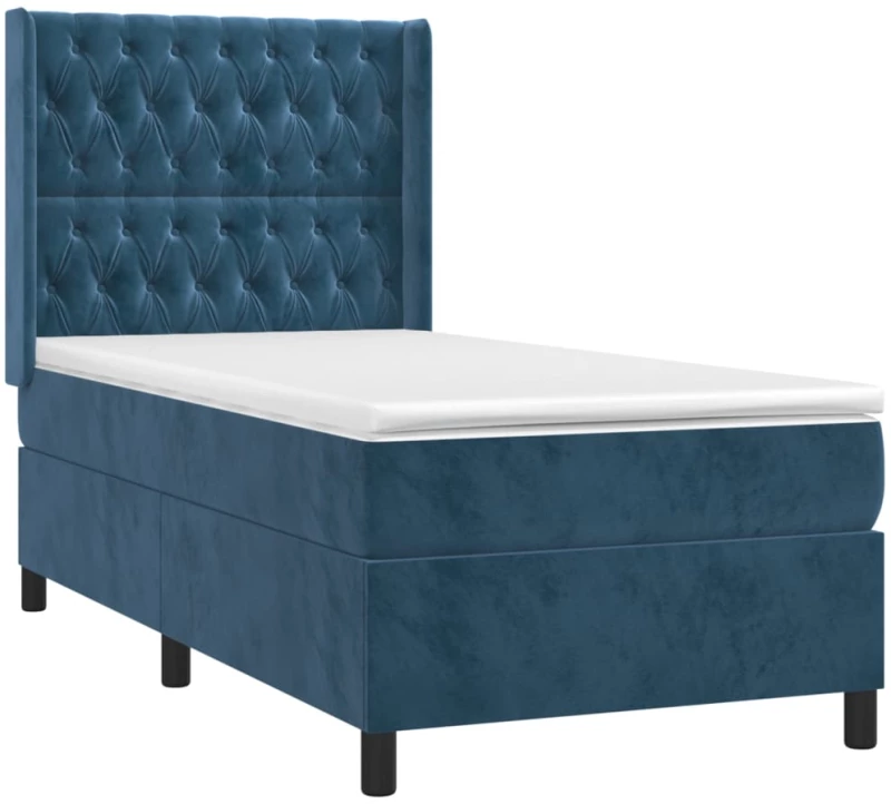 vidaXL Κρεβάτι Boxspring με Στρώμα & LED Σκ. Μπλε 90x190 εκ. Βελούδινο