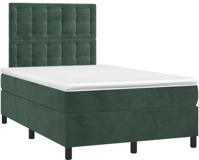 vidaXL Κρεβάτι Boxspring με Στρώμα & LED Σκ. Πράσινο 120x200εκ Βελούδο