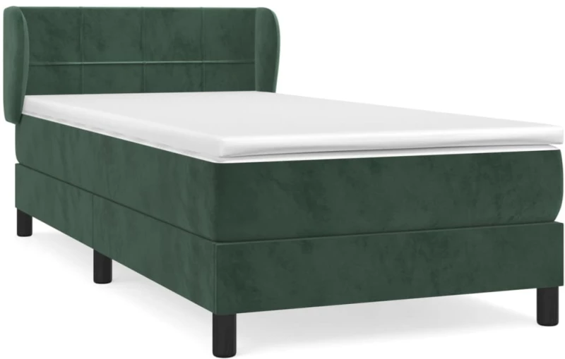 vidaXL Κρεβάτι Boxspring με Στρώμα Σκούρο Πράσινο 100x200εκ. Βελούδινο