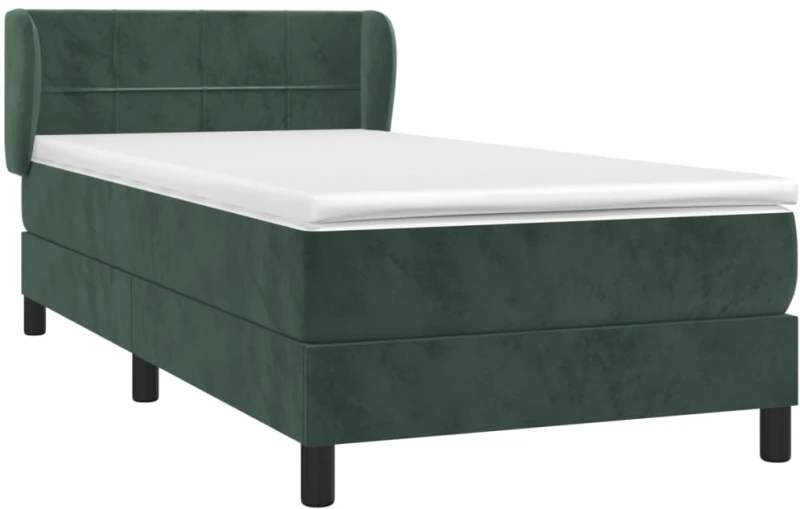 vidaXL Κρεβάτι Boxspring με Στρώμα Σκούρο Πράσινο 100x200εκ. Βελούδινο