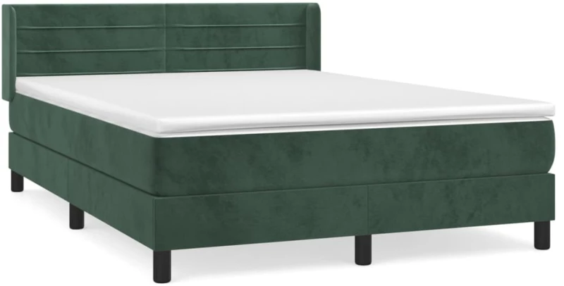 vidaXL Κρεβάτι Boxspring με Στρώμα Σκούρο Πράσινο 140x190εκ. Βελούδινο