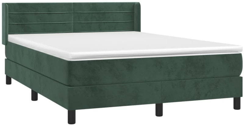 vidaXL Κρεβάτι Boxspring με Στρώμα Σκούρο Πράσινο 140x190εκ. Βελούδινο