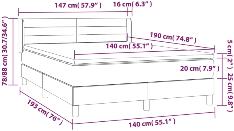 vidaXL Κρεβάτι Boxspring με Στρώμα Σκούρο Πράσινο 140x190εκ. Βελούδινο