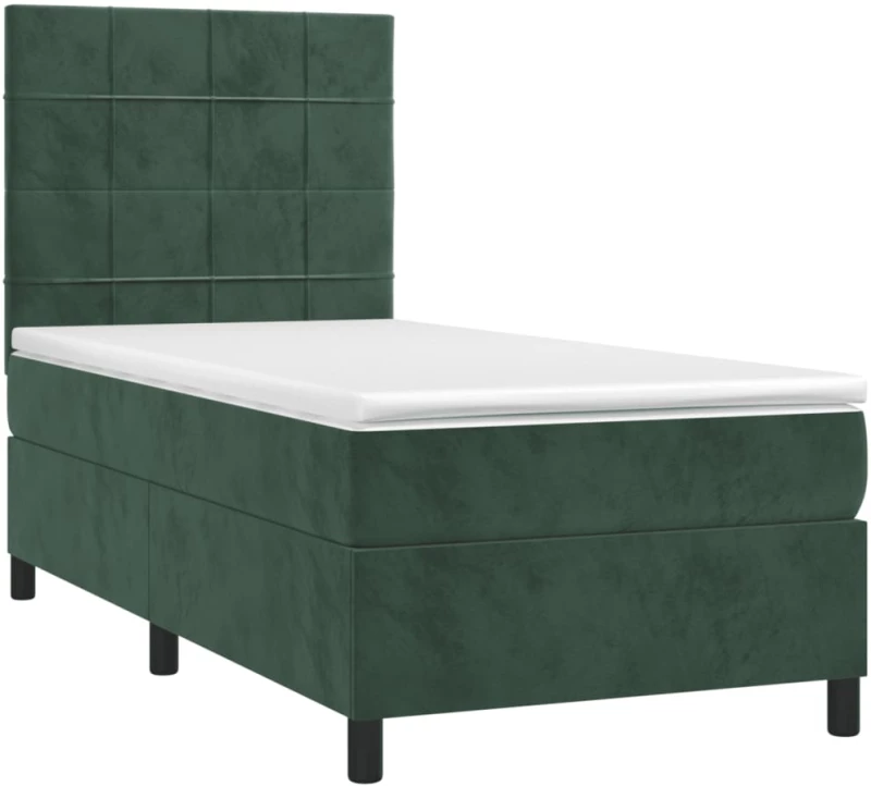 vidaXL Κρεβάτι Boxspring με Στρώμα Σκούρο Πράσινο 90x200 εκ. Βελούδινο