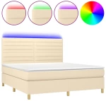 vidaXL Κρεβάτι Boxspring με Στρώμα & LED Κρεμ 160x200 εκ. Υφασμάτινο