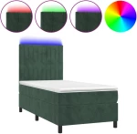 vidaXL Κρεβάτι Boxspring με Στρώμα & LED Σκ. Πράσινο 80x200 εκ Βελούδο