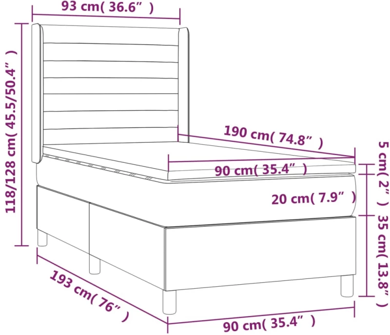 vidaXL Κρεβάτι Boxspring με Στρώμα Σκούρο Μπλε 90x190 εκ. Βελούδινο
