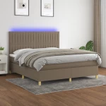 vidaXL Κρεβάτι Boxspring με Στρώμα & LED Taupe 160x200 εκ. Υφασμάτινο
