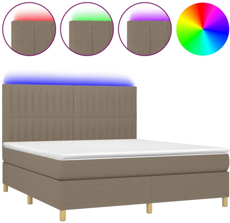 vidaXL Κρεβάτι Boxspring με Στρώμα & LED Taupe 160x200 εκ. Υφασμάτινο