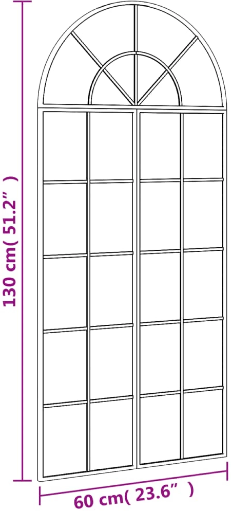 vidaXL Καθρέφτης Τοίχου Αψίδα Μαύρος 60 x 130 εκ. από Σίδερο