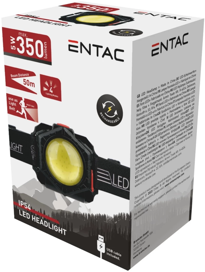 Entac Flashlight Rechargeable Multifunctional Headlamp