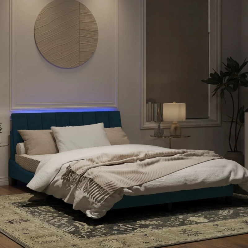vidaXL Πλαίσιο Κρεβατιού με LED Μπλε 140x200 εκ. Βελούδινο