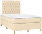 vidaXL Κρεβάτι Boxspring με Στρώμα & LED Κρεμ 120x190 εκ. Υφασμάτινο