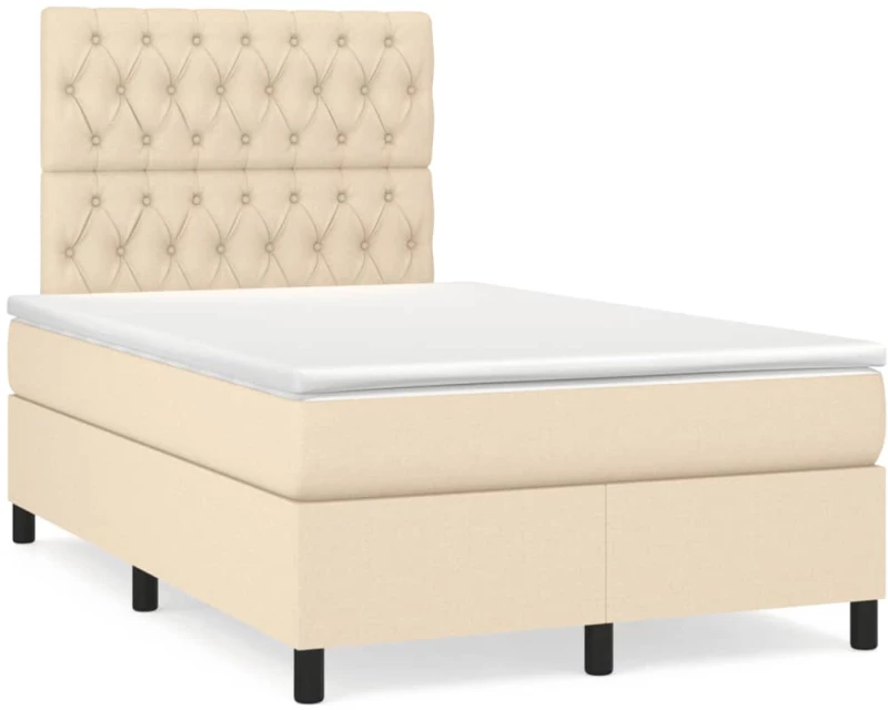 vidaXL Κρεβάτι Boxspring με Στρώμα Κρεμ 120x190 εκ. Υφασμάτινο