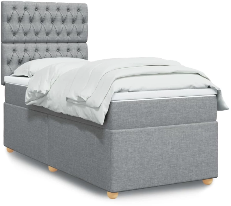 vidaXL Κρεβάτι Boxspring με Στρώμα Ανοιχτό Γκρι 100x200 εκ. Υφασμάτινο