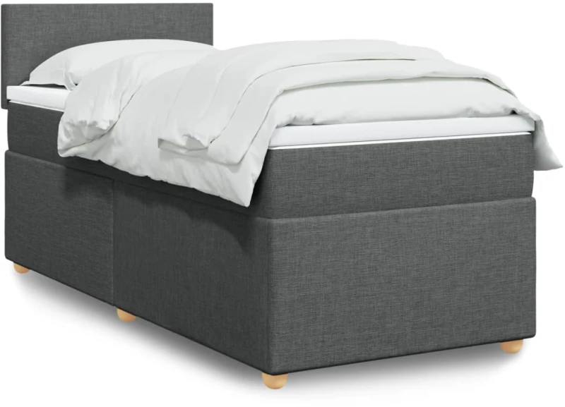 vidaXL Κρεβάτι Boxspring με Στρώμα Σκούρο Γκρι 90x190 εκ. Υφασμάτινο