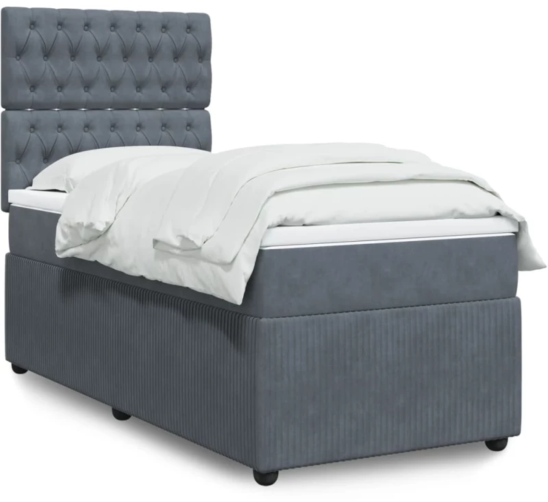 vidaXL Κρεβάτι Boxspring με Στρώμα Σκούρο Γκρι 80x200 εκ. Βελούδινο