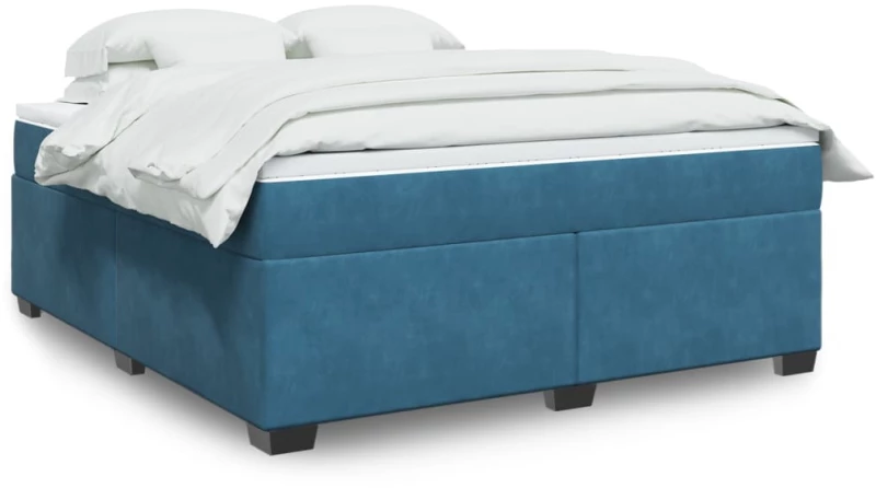 vidaXL Κρεβάτι Boxspring με Στρώμα Σκούρο Μπλε 180x200 εκ. Βελούδινο