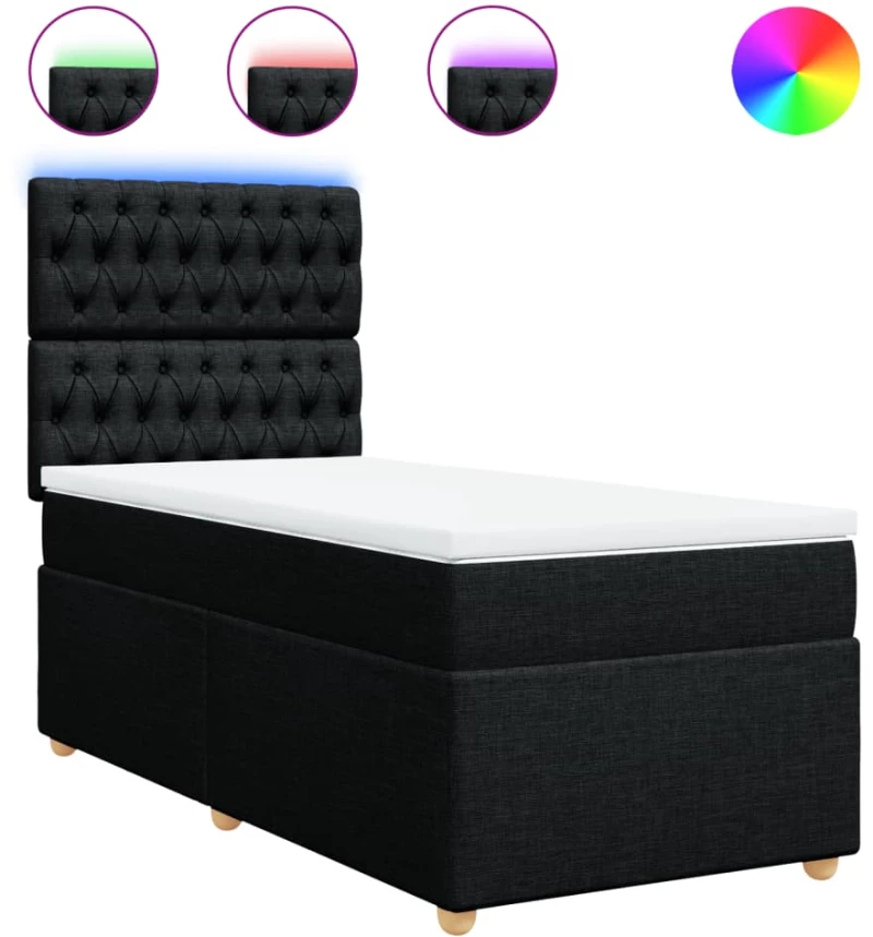 vidaXL Κρεβάτι Boxspring με Στρώμα Μαύρο 90x190 εκ.Υφασμάτινο