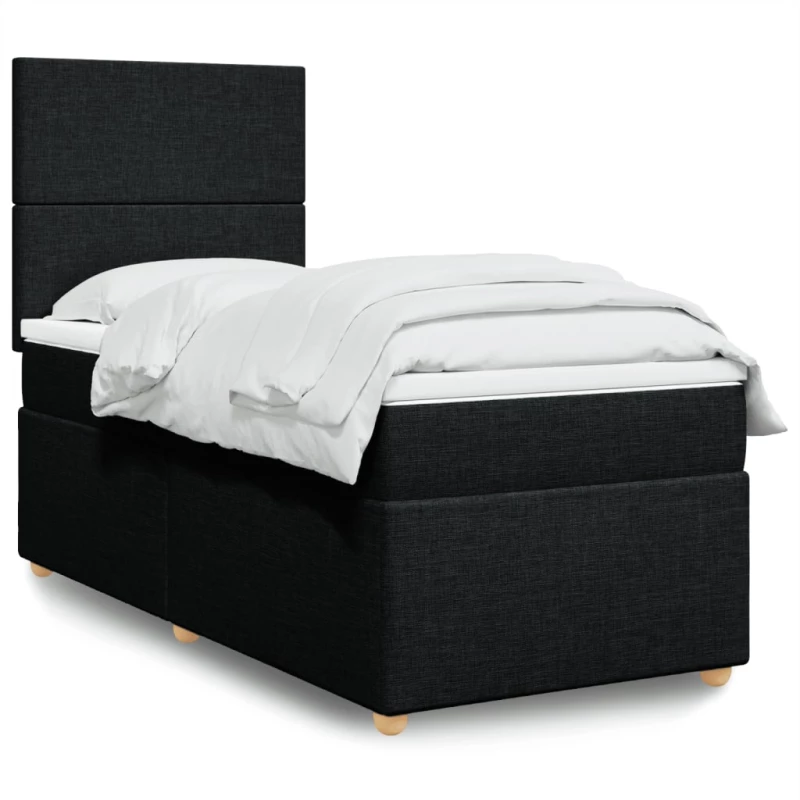 vidaXL Κρεβάτι Boxspring με Στρώμα Μαύρο 100 x 200 εκ. Υφασμάτινο