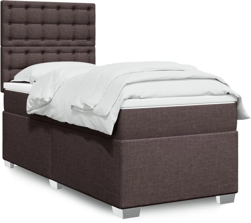 vidaXL Κρεβάτι Boxspring με Στρώμα Σκούρο Καφέ 90x200 εκ. Υφασμάτινο