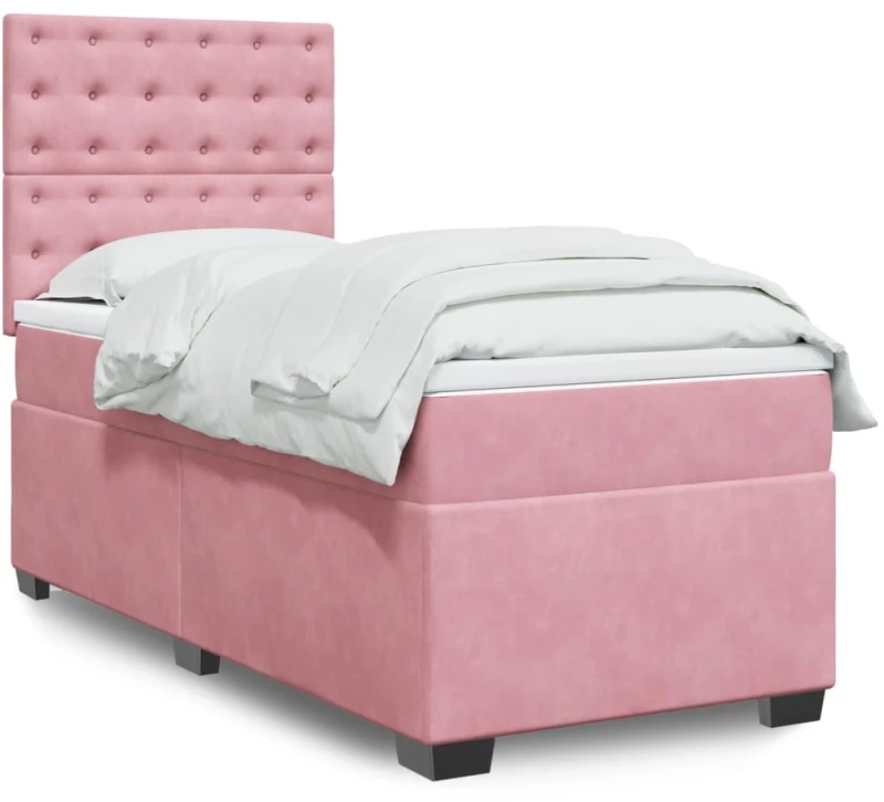vidaXL Κρεβάτι Boxspring με Στρώμα Ροζ 90x190 εκ. Βελούδινο