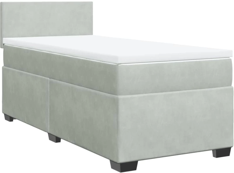 vidaXL Κρεβάτι Boxspring με Στρώμα Ανοιχτό Γκρι 90x190 εκ. Βελούδινο