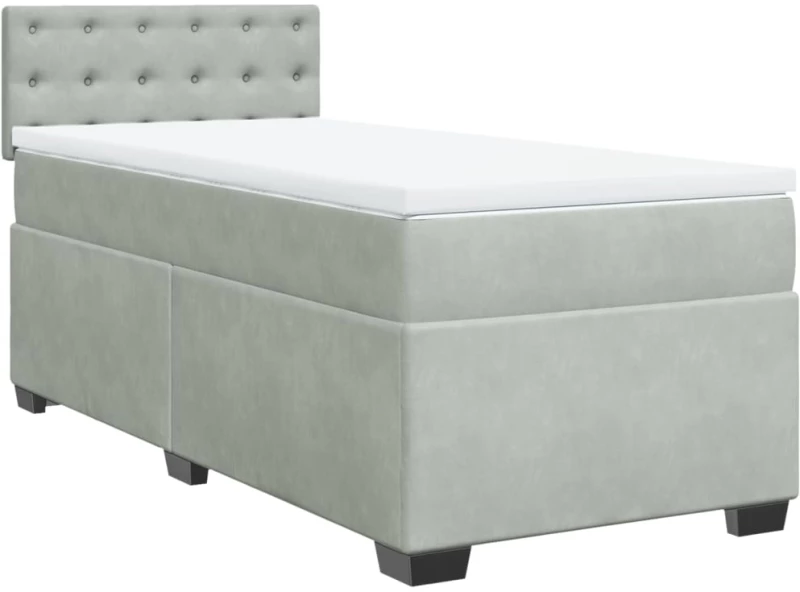 vidaXL Κρεβάτι Boxspring με Στρώμα Ανοιχτό Γκρι 100x200 εκ. Βελούδινο