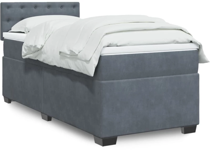 vidaXL Κρεβάτι Boxspring με Στρώμα Σκούρο Γκρι 90x200 εκ. Βελούδινο